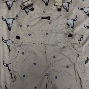 OshKosh B'gosh Beige Short Overalls with Navy Anchors